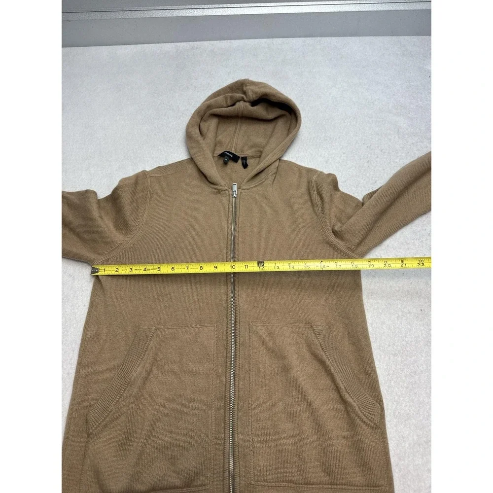 Theory‎ Sweater Mens Medium Brown Wool Cashmere Full Zip Hooded Cardigan Knit